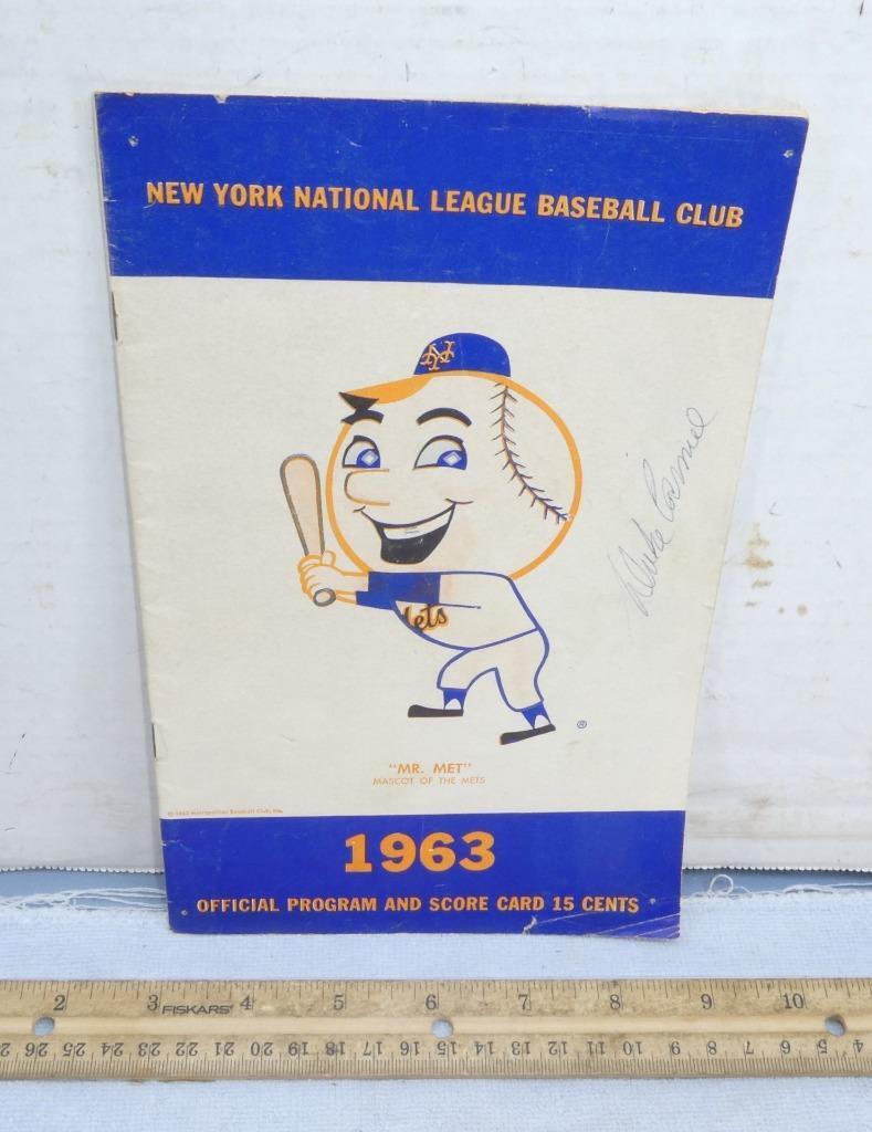 1963 Program & Score Card New York Mets VS Chicago Cubs Signed Duke Carmel MLB