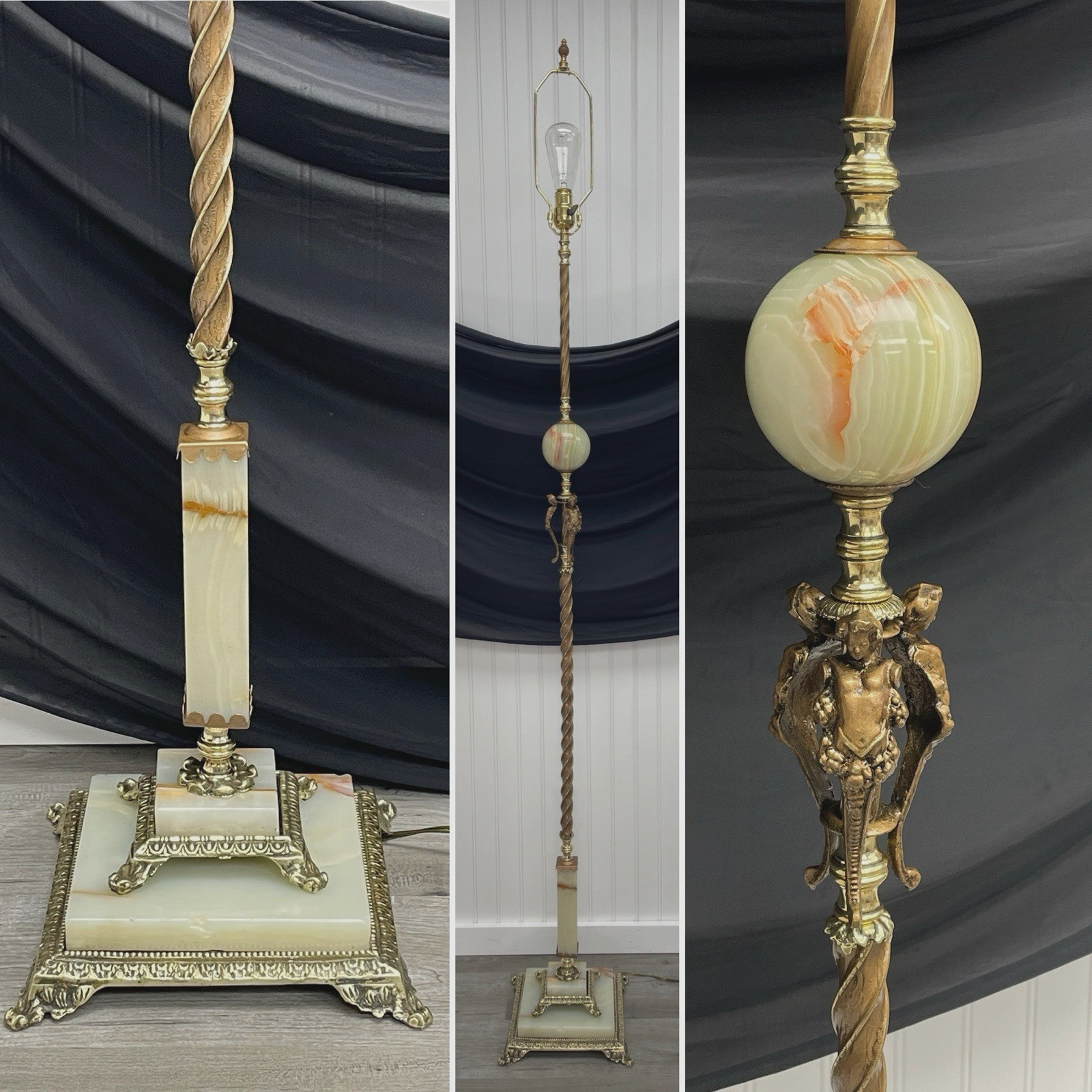 RESTORED Antique Vtg Arts Crafts Deco Floor Lamp Agate Marble FOR Tiffany Shade