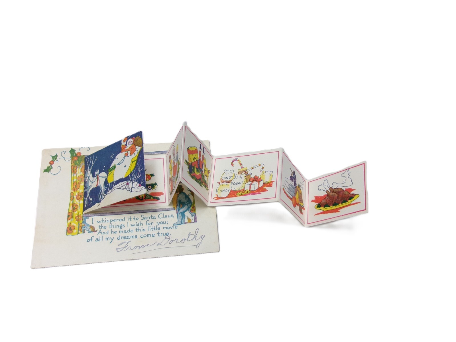 Adorable Antique Vintage Fold-Out Children’s Christmas Card w/ Scenes, Unique Adorable Antique Vintage Fold-Out Children’s Christmas Card w/ Scenes, Unique