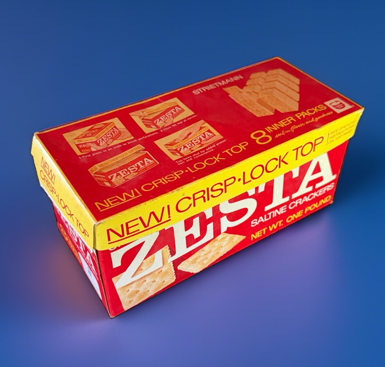 Vintage 1960\'s ZESTA Saltine Cracker Advertising Box w/ New Crisp Lock Lid NICE Vintage 1960\'s ZESTA Saltine Cracker Advertising Box w/ New Crisp Lock Lid NICE