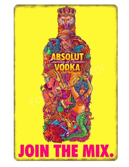20x30 Vodka Absolut Metal Tin Signs Wall Print Iron Poster Vintage Bar Pub Decor