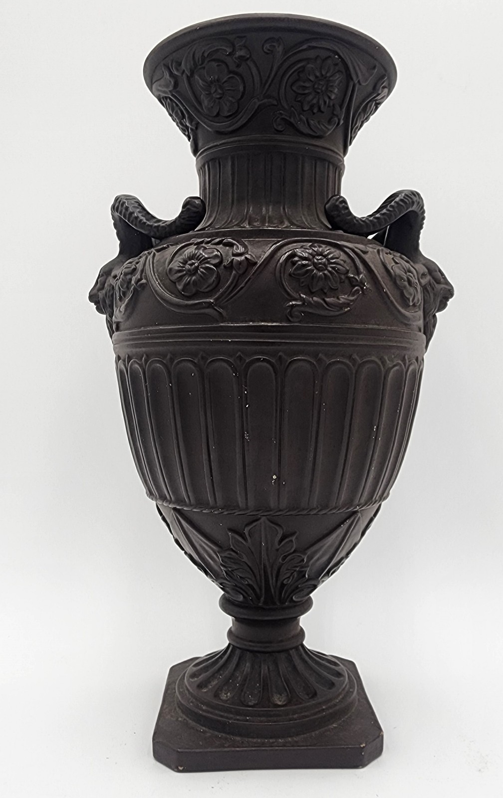19th Century Neoclassical Black Basalt or Ebonised Earthenware Urn marked FGW. 19th Century Neoclassical Black Basalt or Ebonised Earthenware Urn marked FGW.