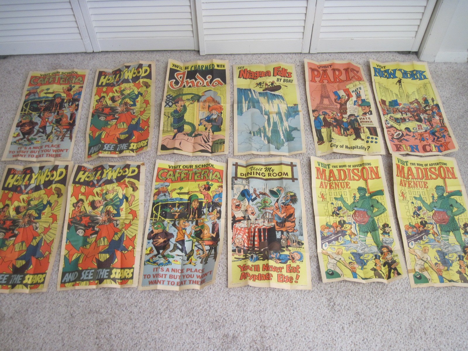 RARE VINTAGE 1967 TOPPS FUNNY TRAVEL POSTERS LOT OF 12 JACK DAVIS ART RARE VINTAGE 1967 TOPPS FUNNY TRAVEL POSTERS LOT OF 12 JACK DAVIS ART