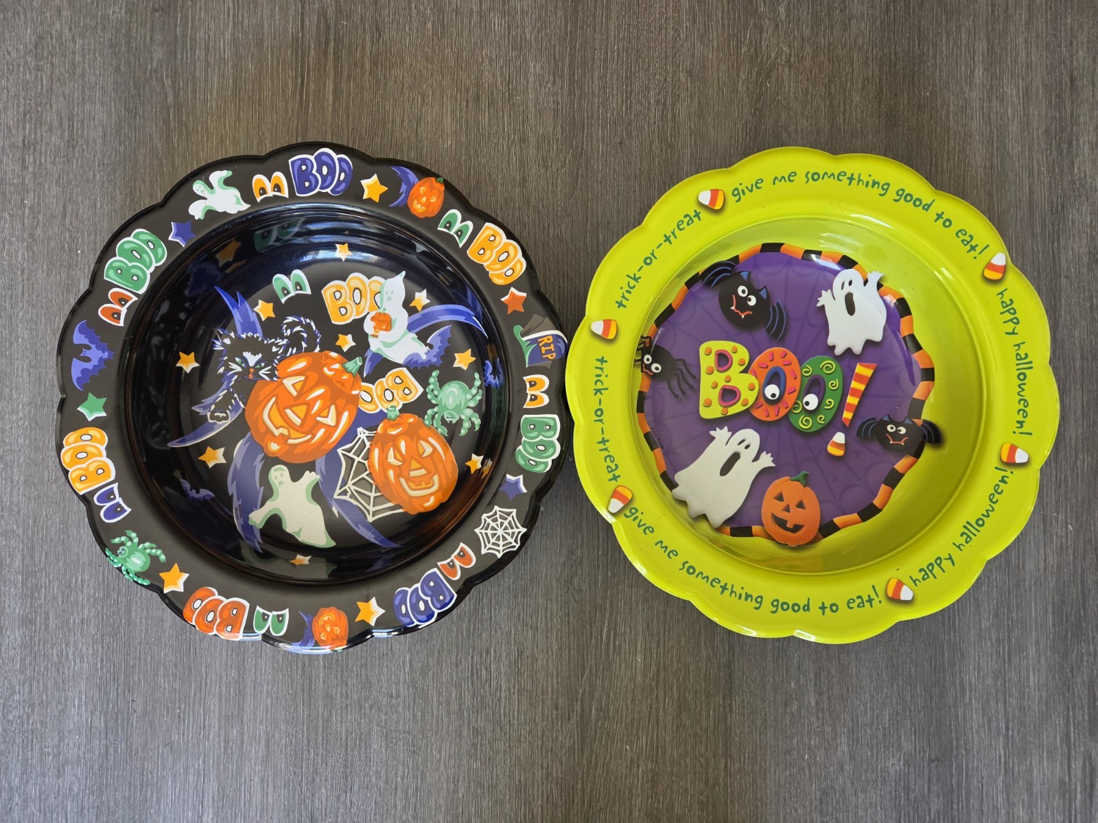 Lot of 2 Vtg 90s Trick or Treat Candy Halloween Bowl Ullman Pumpkin Ghosts