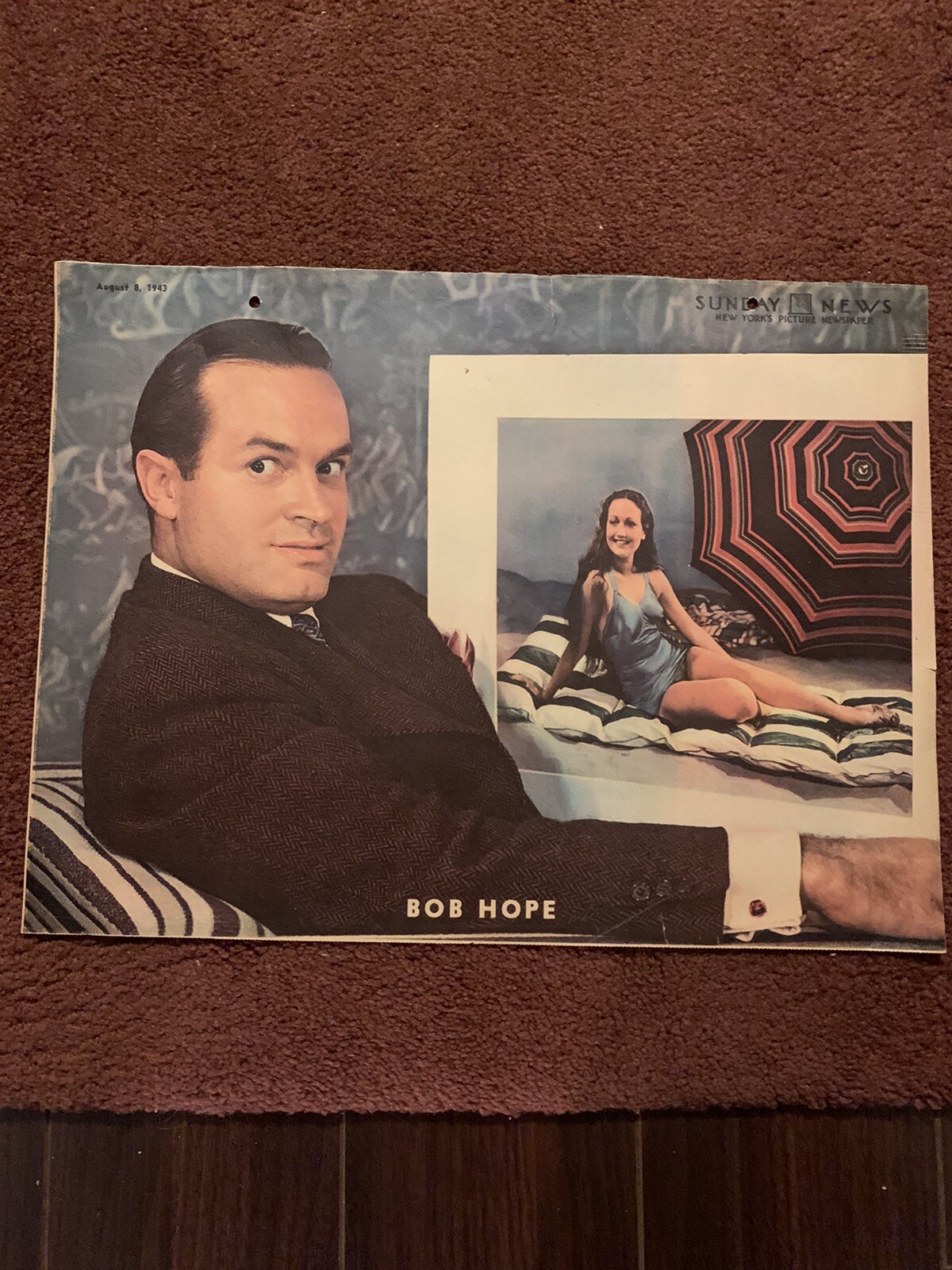 Bob Hope Sunday News Aug 8 1943 Single Page RARE Bob Hope Sunday News Aug 8 1943 Single Page RARE
