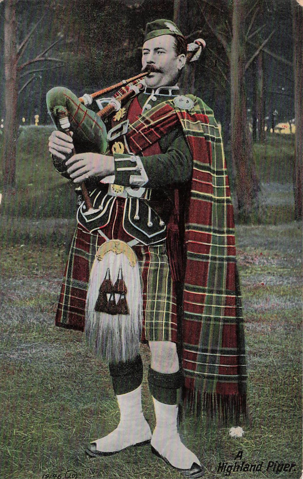 Scottish Bagpipe Tartan Traditional Costume Highland Piper Vtg Postcard 29A