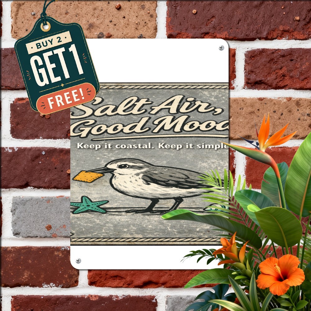 Happier Than A Seagull French Fry Tin Sign Funny Beach Metal Plaque 8x12