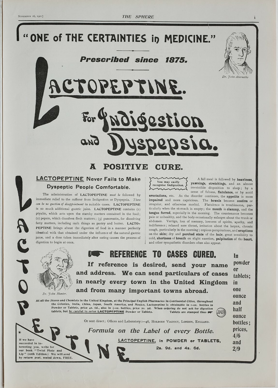 1901 PRINT ADVERT ADVERTISEMENT LACTOPEPTINE POWDER TABLETS 1901 PRINT ADVERT ADVERTISEMENT LACTOPEPTINE POWDER TABLETS