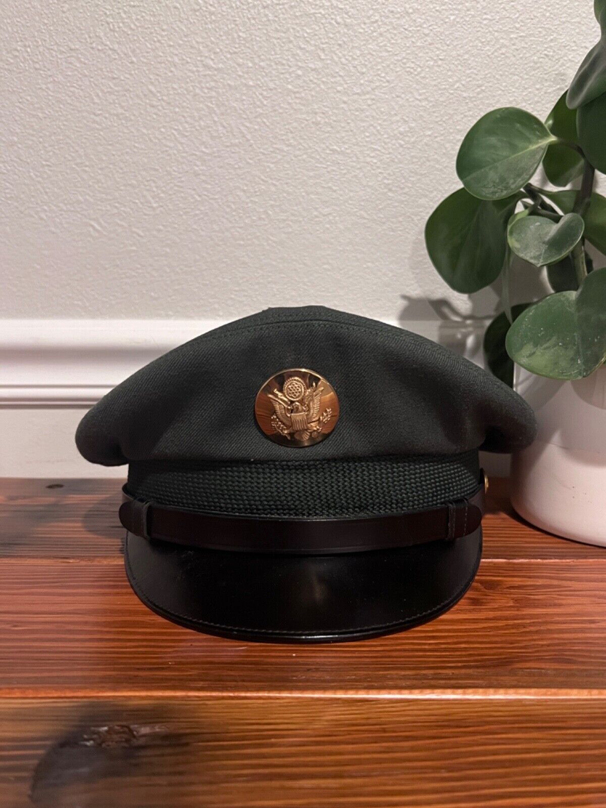 c1950s Vintage Mens Military Service Hat Green Army Wool Cap Size 6 7/8