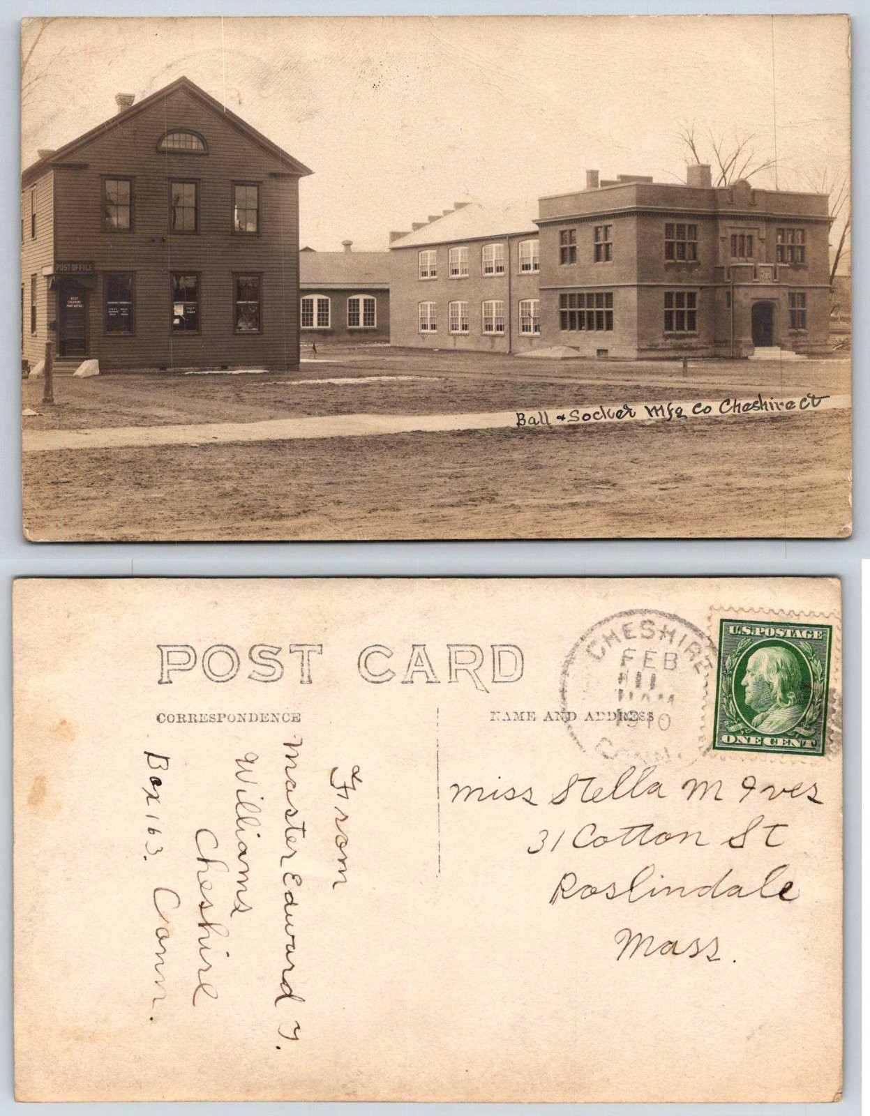 Cheshire Connecticut Ball & Socket Mfg Co Post Office West RPPC Postcard AY102 Cheshire Connecticut Ball & Socket Mfg Co Post Office West RPPC Postcard AY102
