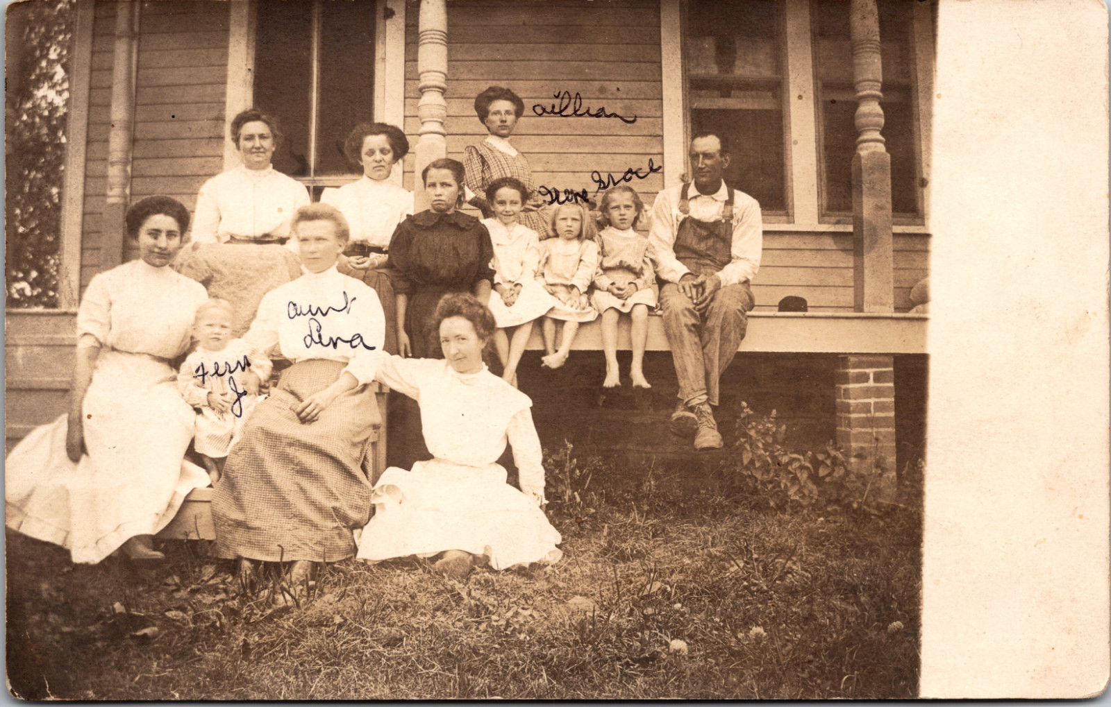Postcard RPPC The Jacobs Home and Family Sitting Outside Postcard RPPC The Jacobs Home and Family Sitting Outside