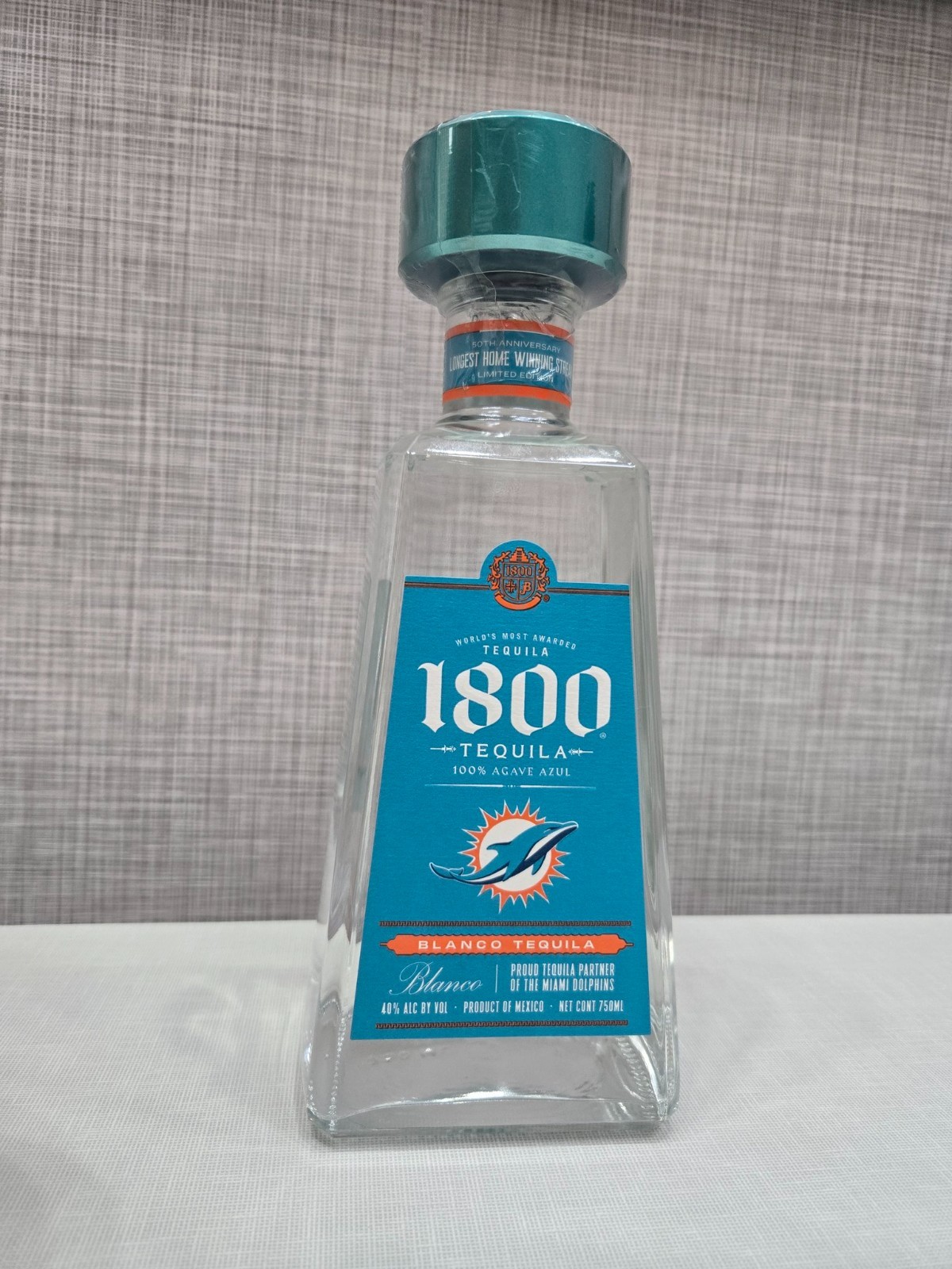 Miami Dolphins 50th Anniversary 1800 Tequila Bottle Limited Edition EMPTY Miami Dolphins 50th Anniversary 1800 Tequila Bottle Limited Edition EMPTY