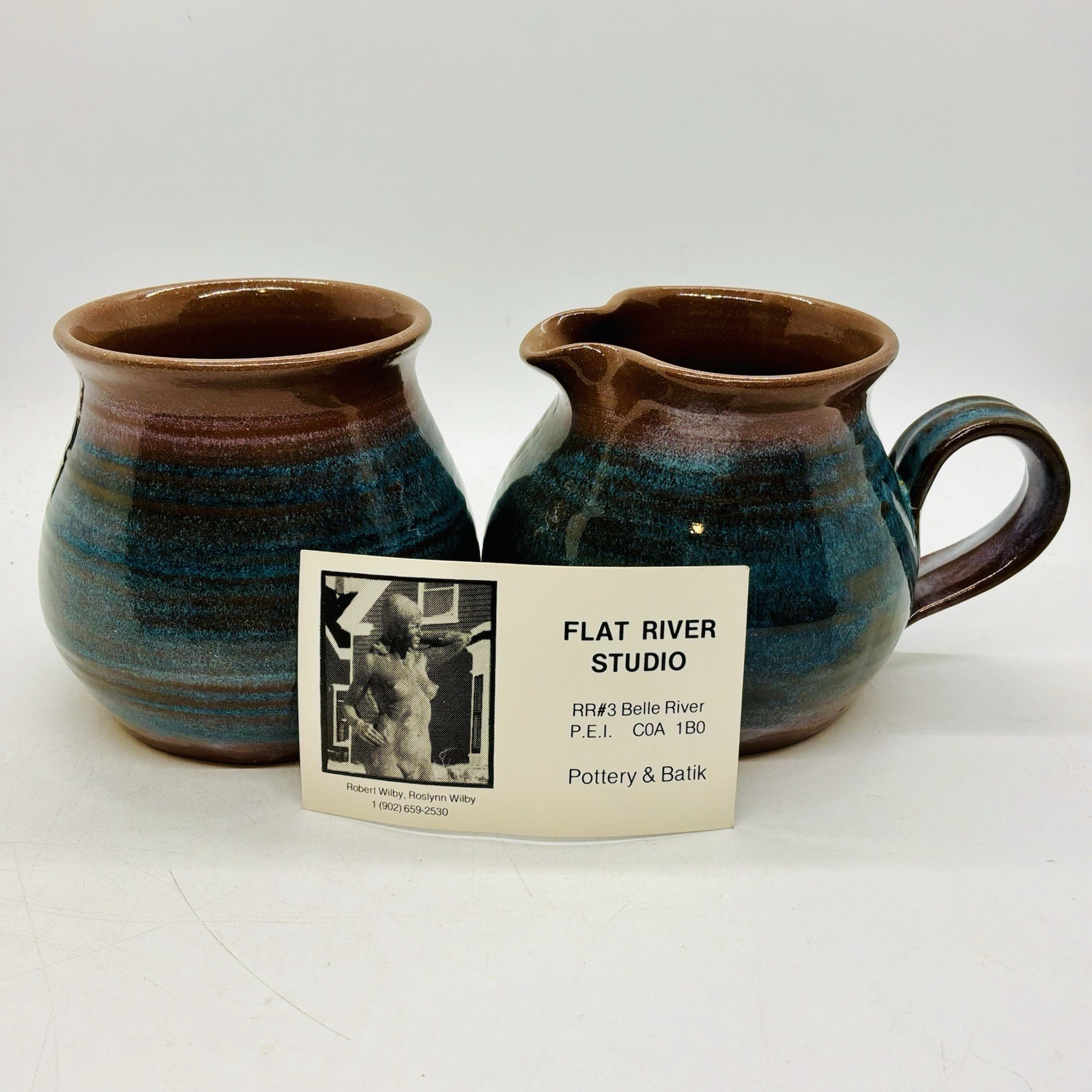 VTG Flat River Studio P.E.I Canada Robert Wilby Signed Sugar Bowl & Creamer Set VTG Flat River Studio P.E.I Canada Robert Wilby Signed Sugar Bowl & Creamer Set