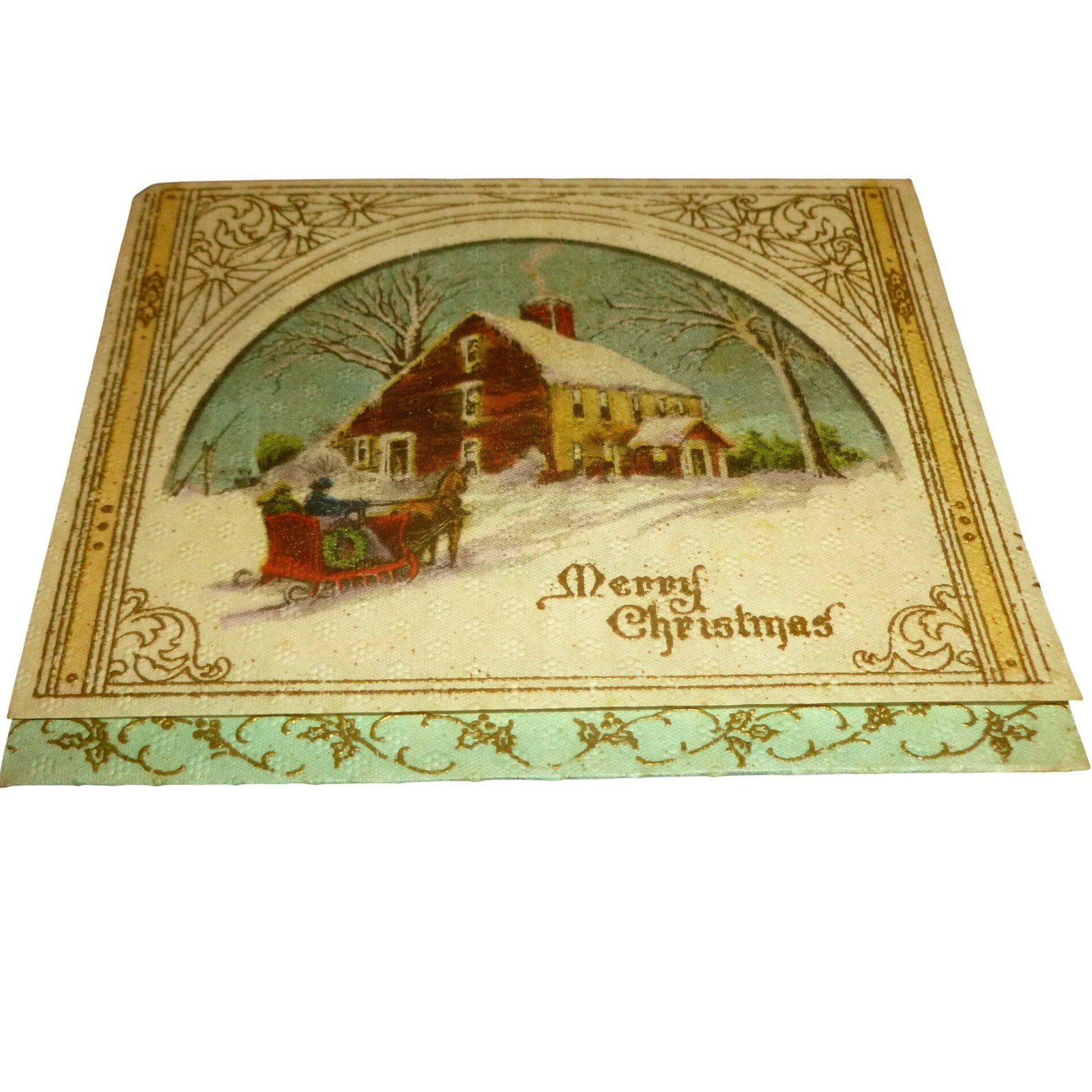 Vintage Merry Christmas Card Horse Drawn Sleigh Winter Scene Made in USA 4x3.25 Vintage Merry Christmas Card Horse Drawn Sleigh Winter Scene Made in USA 4x3.25