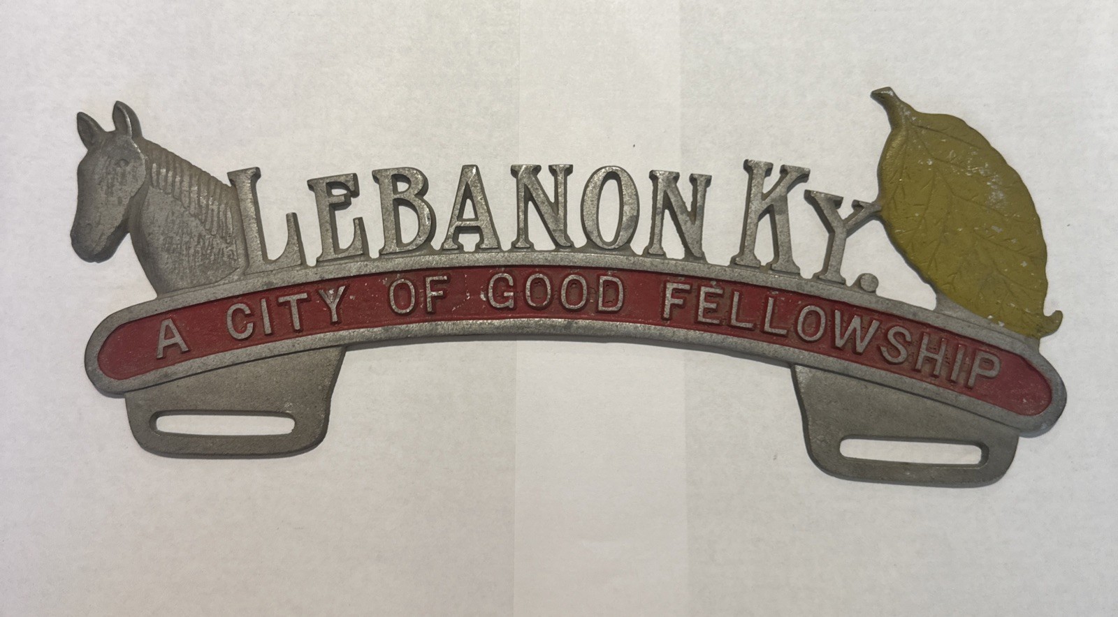 Vintage 1950s Lebanon Kentucky License Plate Topper A City Of Good Fellowship