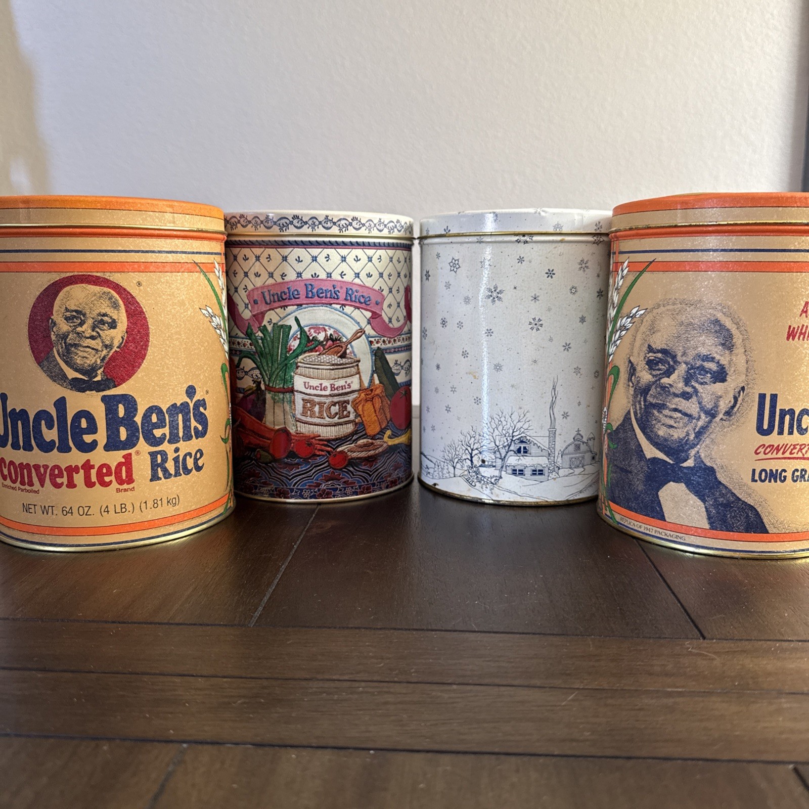VTG Uncle Ben\'s Converted Rice Tins 1985  1987 64oz 4 lbs Advertising 1947 rep