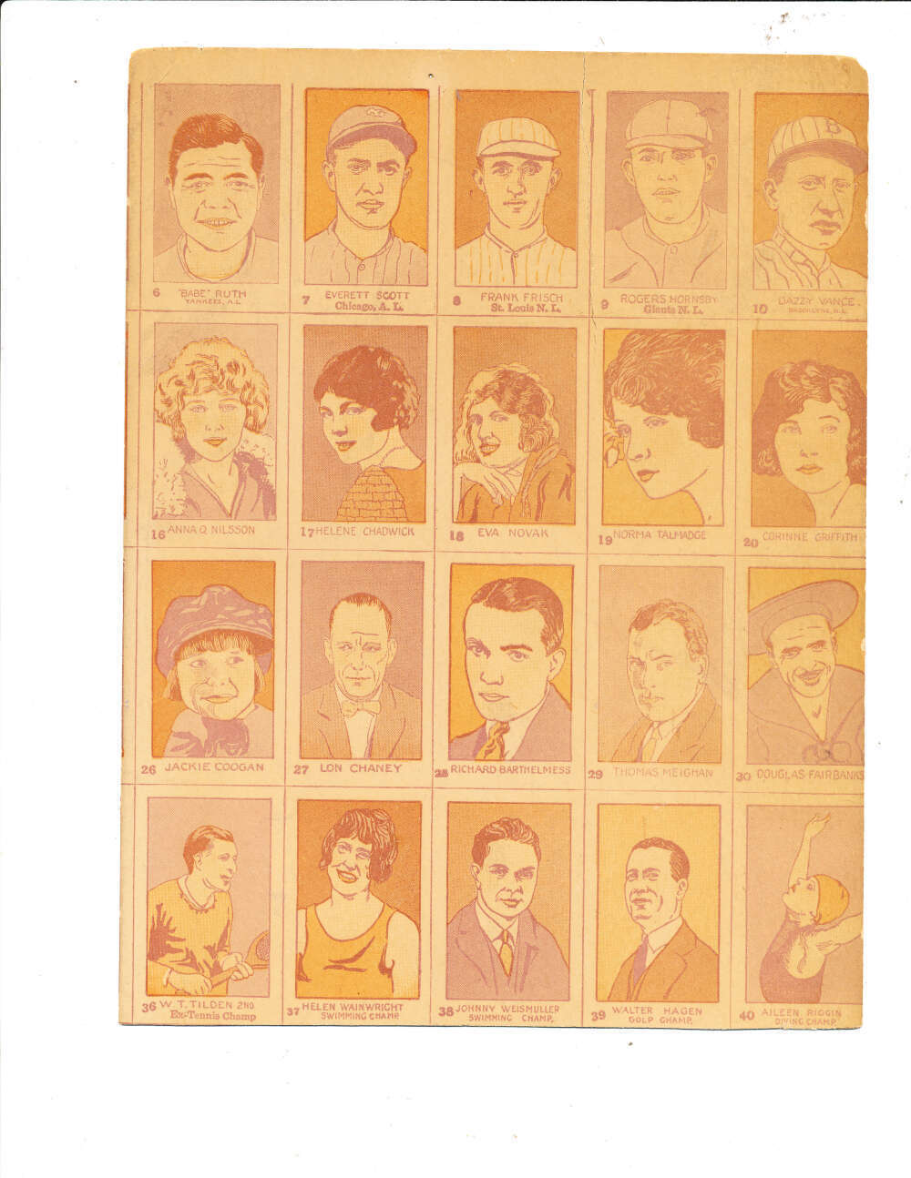 Babe Ruth 1926 w512 Strip card uncut sheet 20 cards