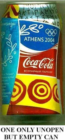 Russia Coca-Cola Athens 2004 Olympic Wreath EMPTY UNOPEN 11ozCan Genuine Russian