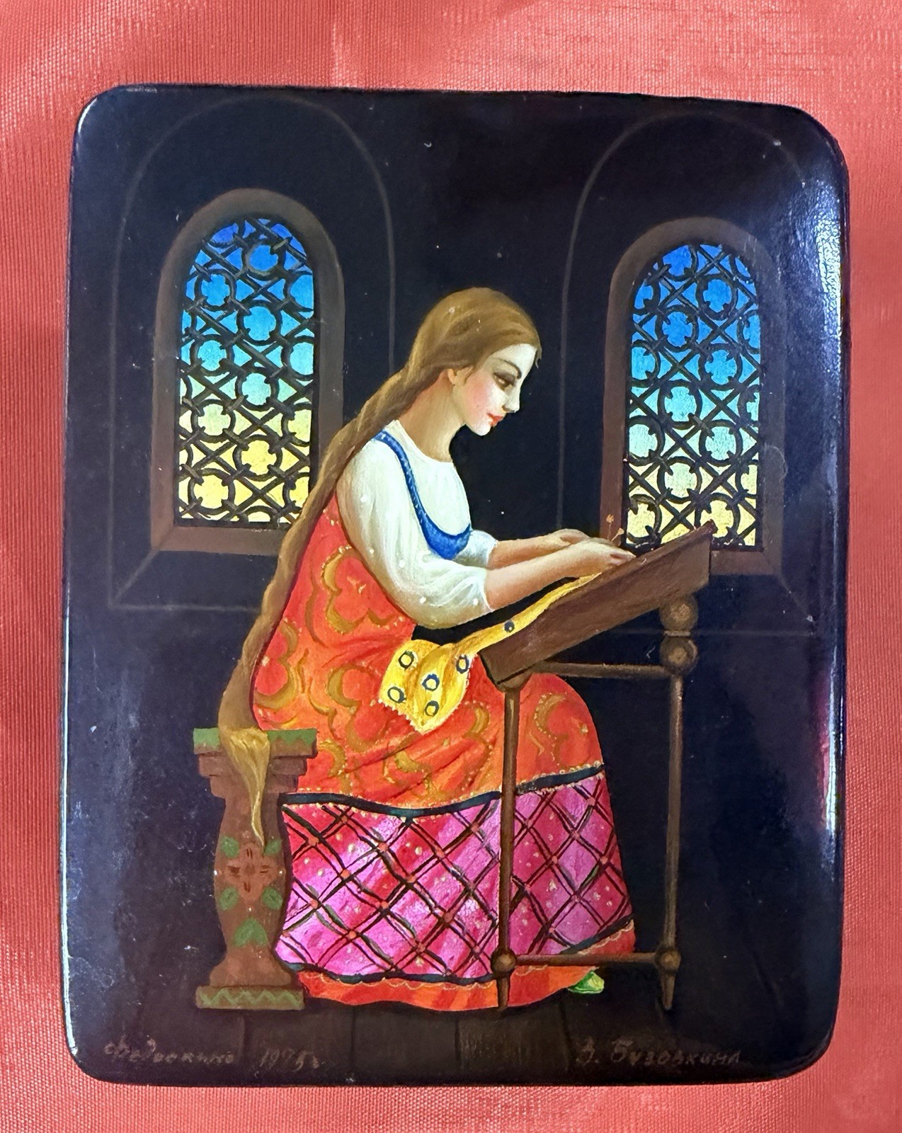 Rare Fedoskino Hand‑Painted Lacquer Box 3.5”X2.5”X1.5 Signed Box Rare Fedoskino Hand‑Painted Lacquer Box 3.5”X2.5”X1.5 Signed Box