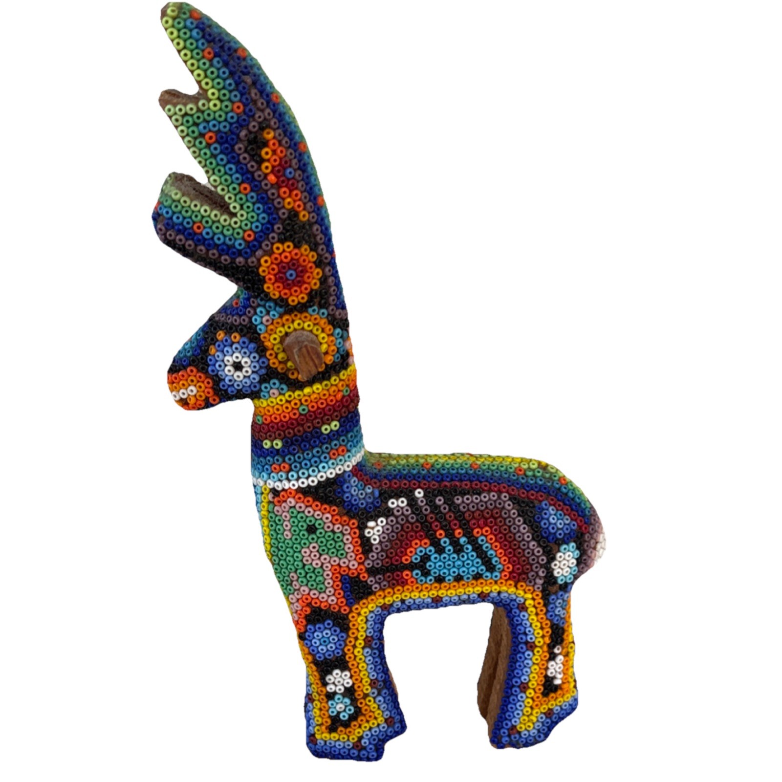 Huichol Beaded Deer Figurine Mexican Folk Art Multicolor 7 Huichol Beaded Deer Figurine Mexican Folk Art Multicolor 7