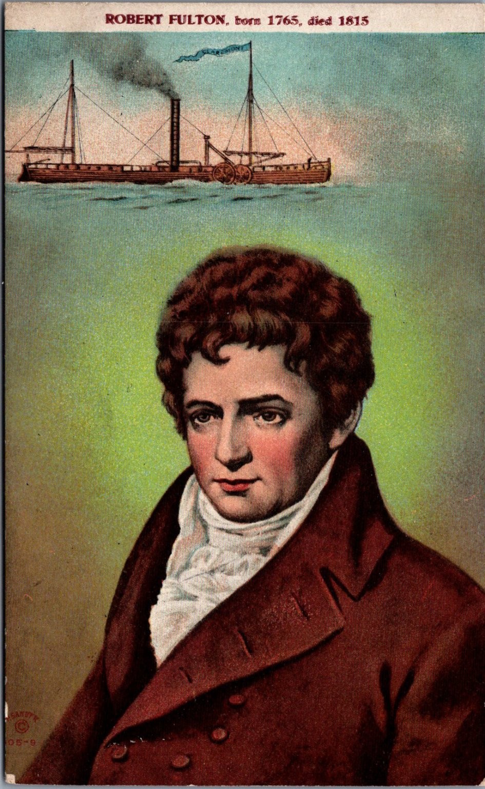 Robert Fulton Steamboat Clermont Portrait Postcard Lancaster PA 1900s Robert Fulton Steamboat Clermont Portrait Postcard Lancaster PA 1900s