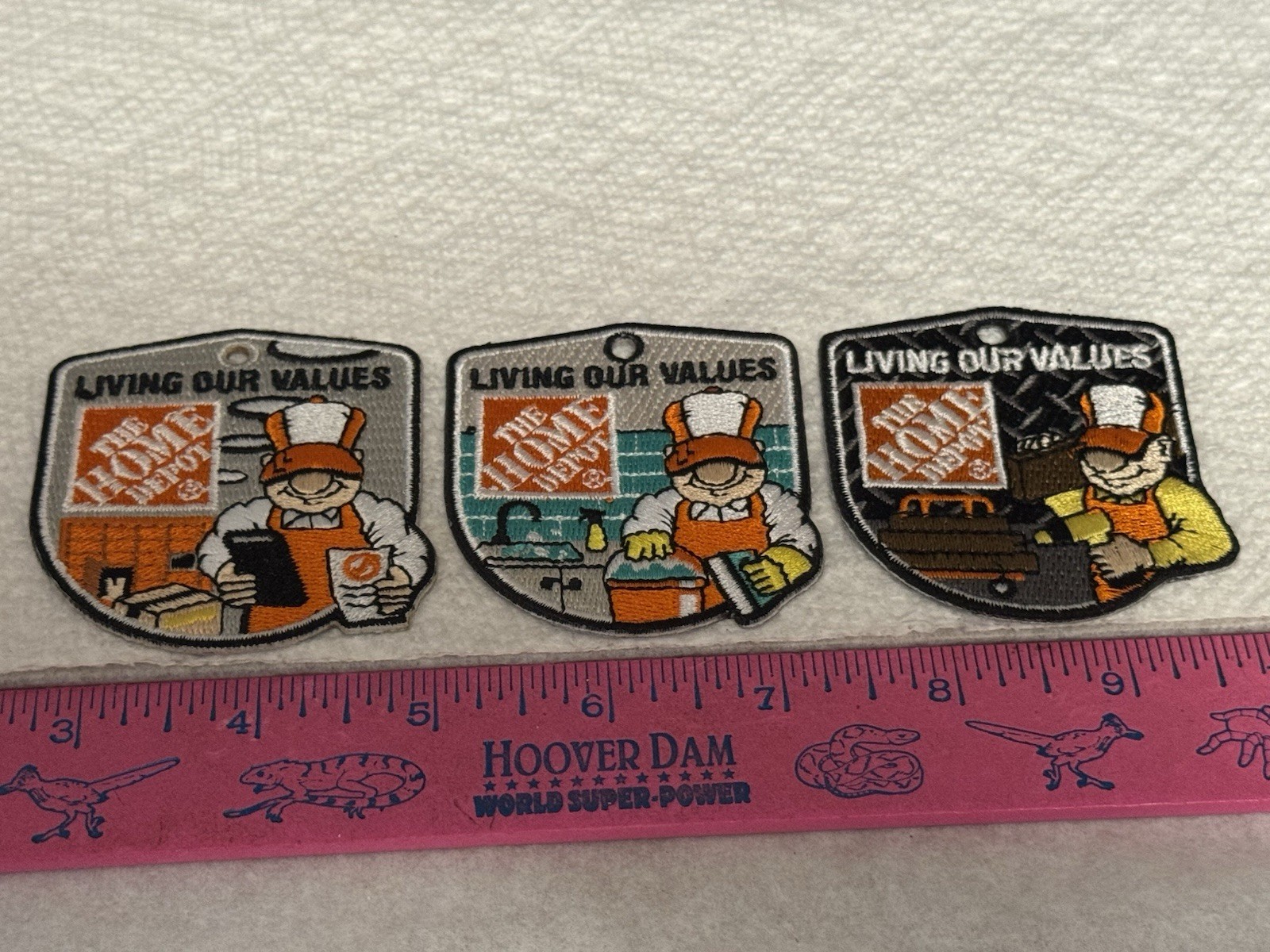 LOT OF 3 HOME DEPOT LIVING OUR VALUES IRON ON PATCHES STOCKING CLEANING DRILLING LOT OF 3 HOME DEPOT LIVING OUR VALUES IRON ON PATCHES STOCKING CLEANING DRILLING