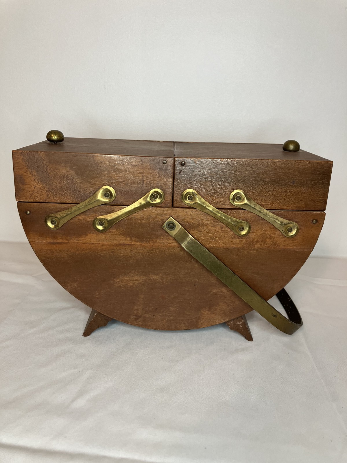 Vintage Wooden Accordion Style Sewing Box from Japan - w/ Notions -Thread & Such