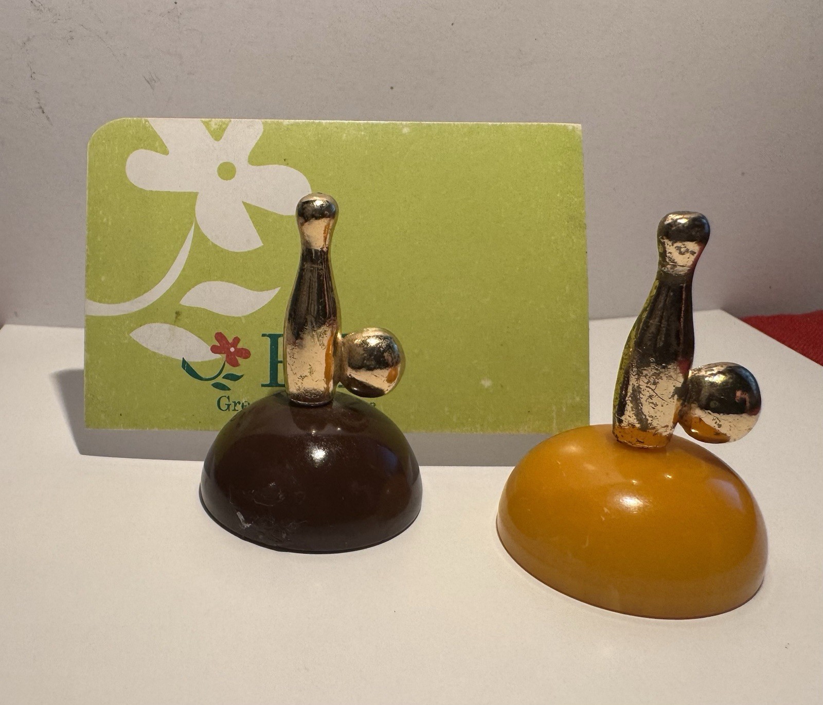 Lot of 2 - Mid-Century Bowling Bakelite Table Place Card Name Holders Lot of 2 - Mid-Century Bowling Bakelite Table Place Card Name Holders