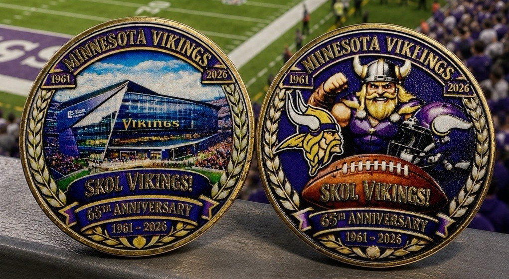 MINNESOTA VIKINGS 65th ANNIVERSARY SPORT COLLECTIBLE CHALLENGE COIN SKOL 2026 MINNESOTA VIKINGS 65th ANNIVERSARY SPORT COLLECTIBLE CHALLENGE COIN SKOL 2026