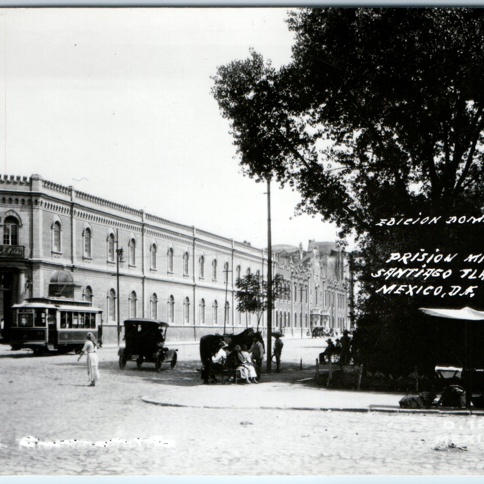 1914 Mexico City Santiago Tlaltelolco Military Prison RPPC Postcard Tram Auto 1914 Mexico City Santiago Tlaltelolco Military Prison RPPC Postcard Tram Auto