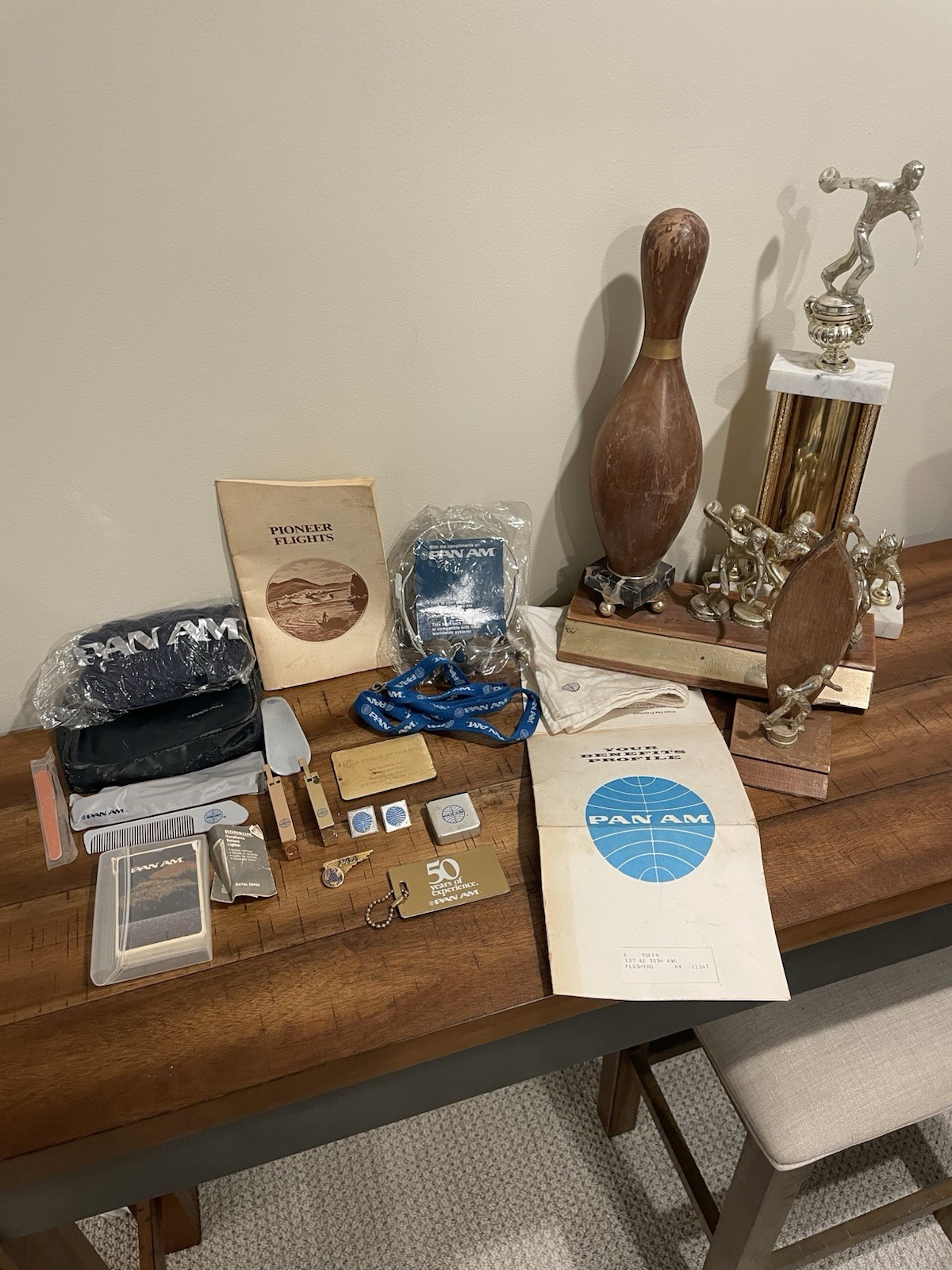 Vintage Pan Am Pilots Pin, Cards, Paper Items, Trophy, Lighters Cool Pieces