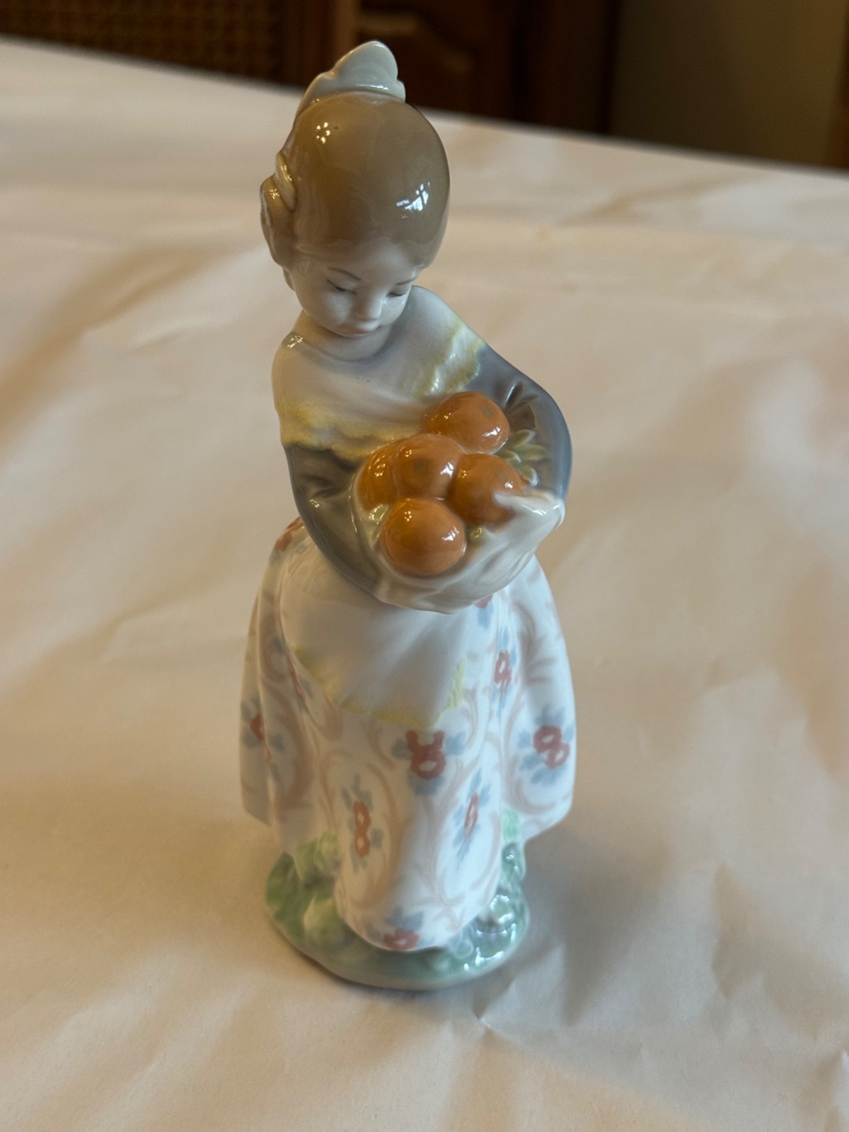 Vintage Lladro Spain Porcelain Figurine # 4841 Valencia Girl With Orange. Glossy Vintage Lladro Spain Porcelain Figurine # 4841 Valencia Girl With Orange. Glossy