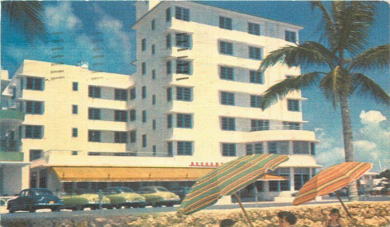Automobiles Broodnore Hotel 1954 Postcard Miami Beach Florida Majestic 12209