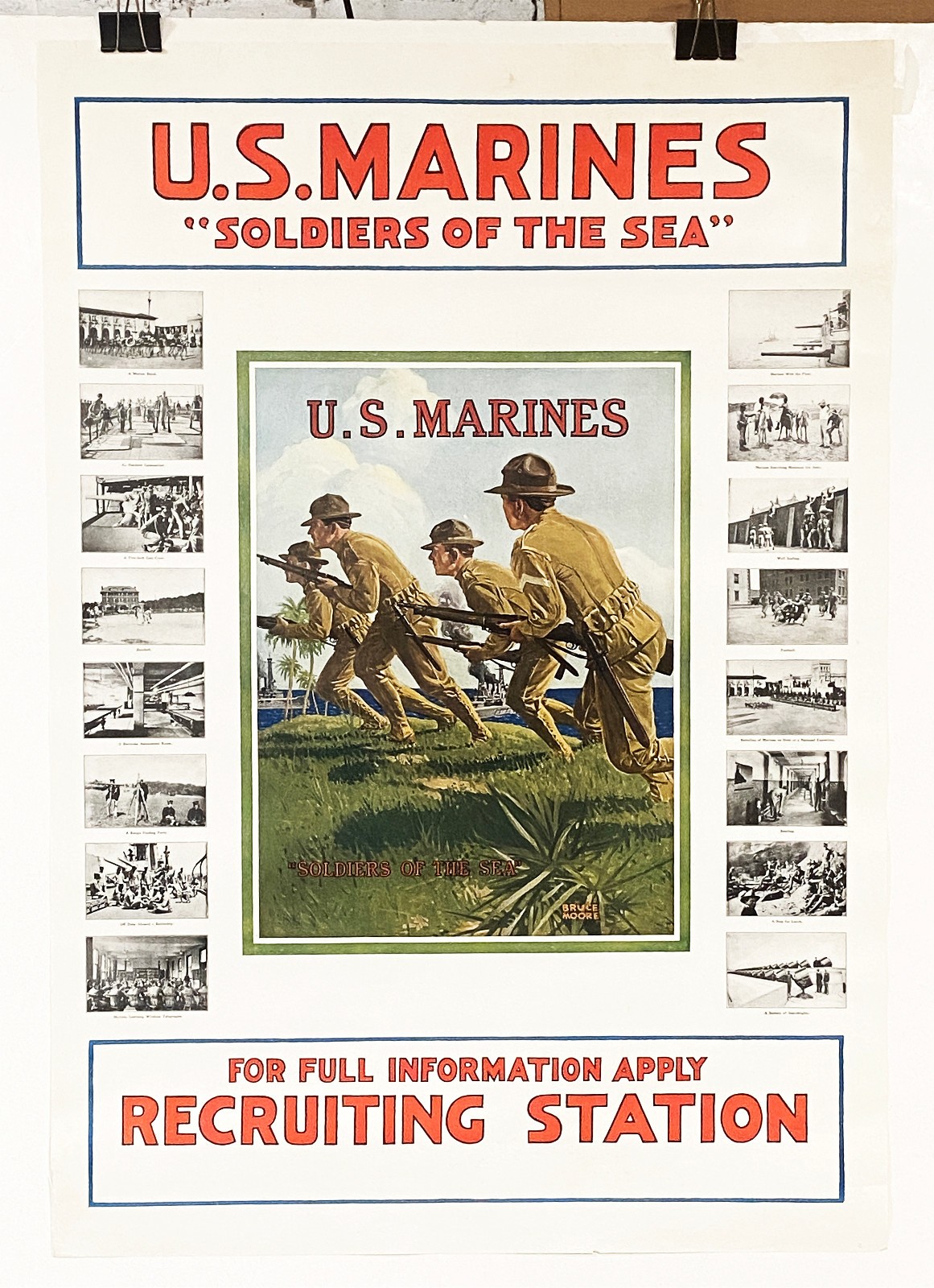 Original 1917 US Marines poster Soldiers of the Sea, Marines charge with rifles Original 1917 US Marines poster Soldiers of the Sea, Marines charge with rifles