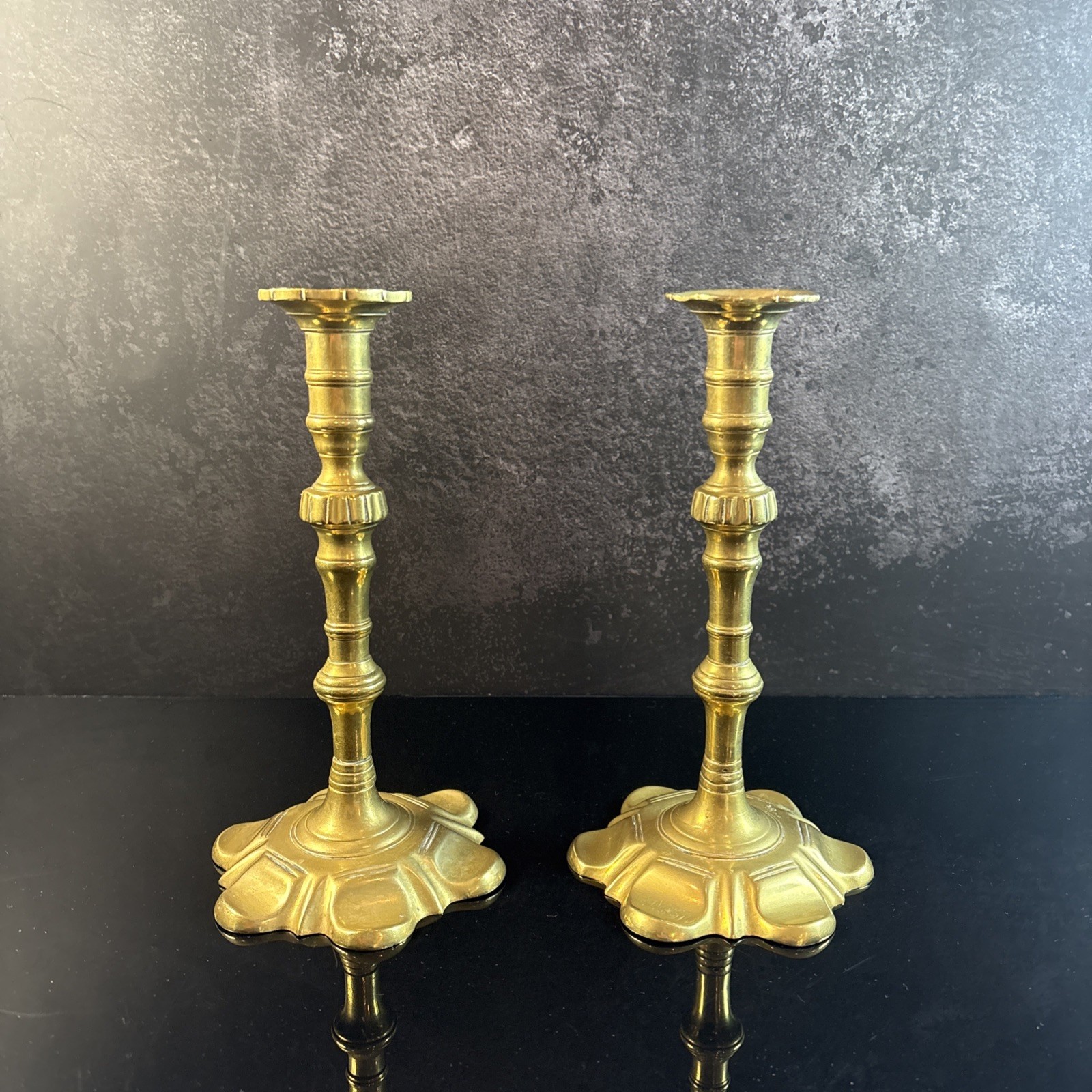 18th/19th Century Brass Petal Base Candlestick - 8in Tall 18th/19th Century Brass Petal Base Candlestick - 8in Tall