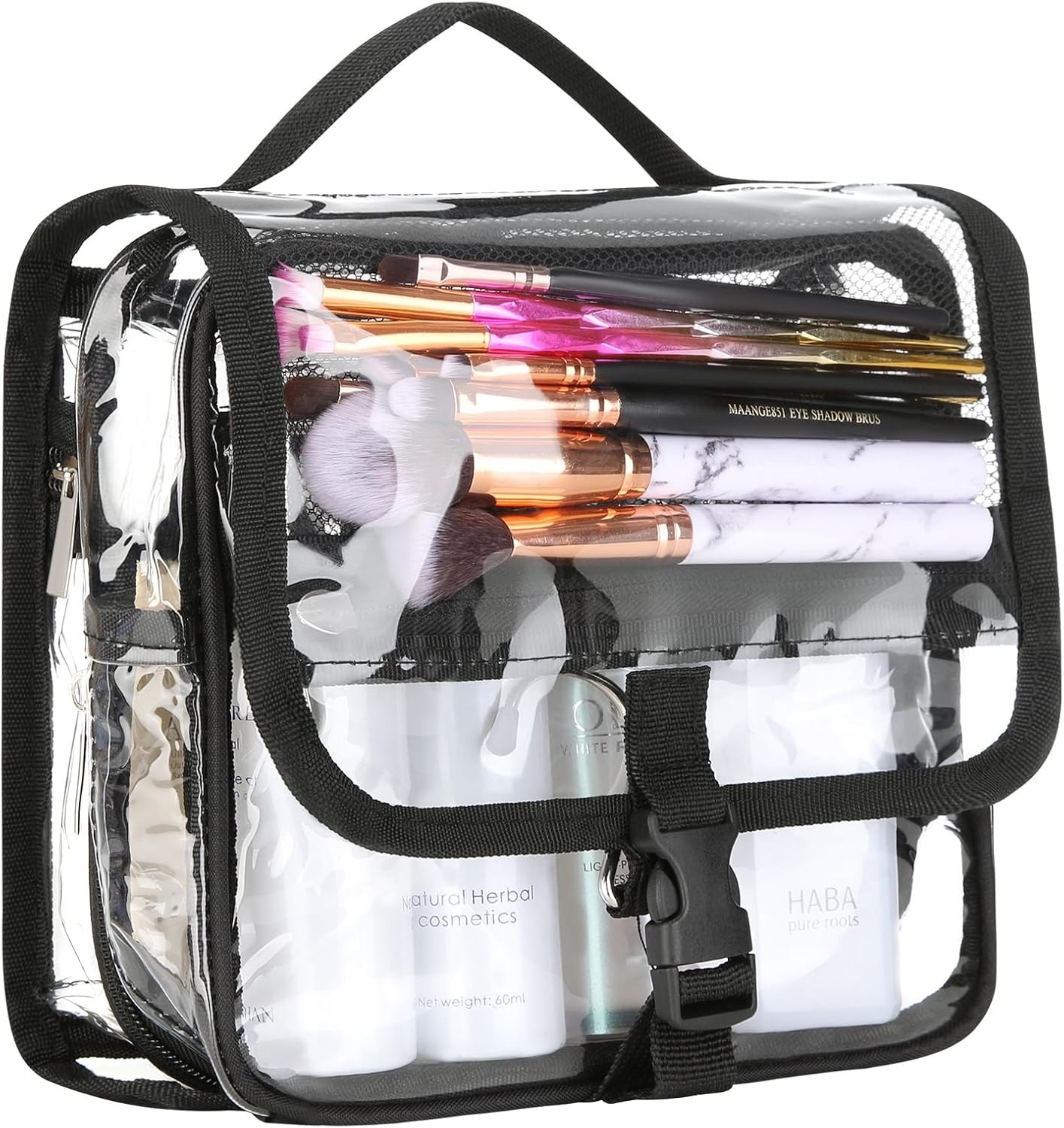 Clear Toiletry Bag with TSA Liquids Travel Bag, Hanging Black-Clear