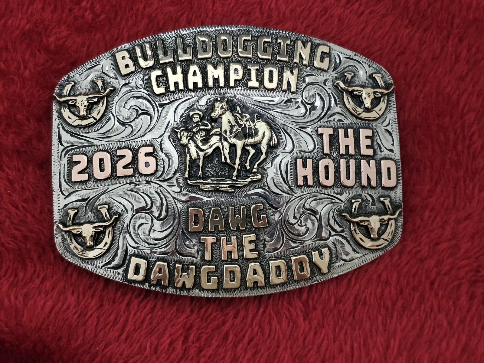 X~Treme COWBOY☆2026☆BULL DOGGING☆RODEO CHAMPION TROPHY BUCKLE☆Rare☆873