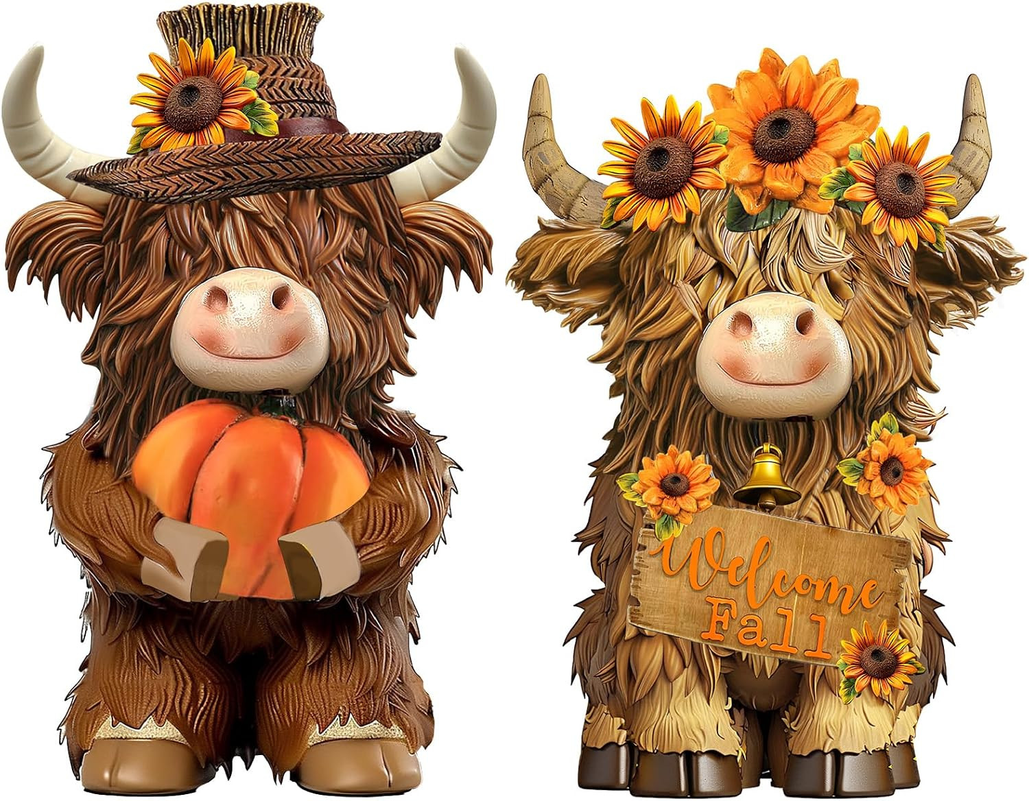 2 Pack Fall Highland Cow Figurines Decor, Resin Fall Table Decor 2 Pack Fall Highland Cow Figurines Decor, Resin Fall Table Decor
