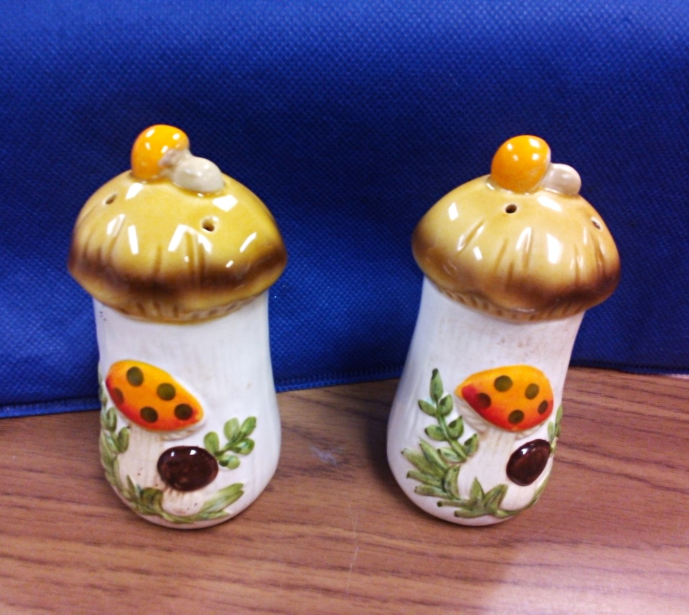 Vintage Sears Merry Mushroom Ceramic Salt and Pepper Shakers with Stoppers