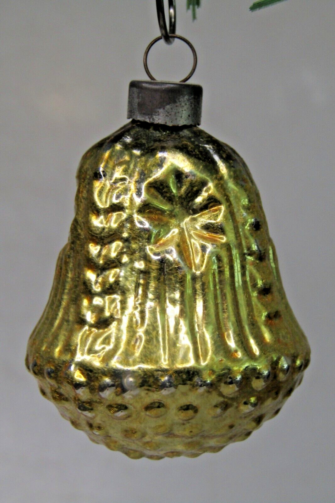 VTG Glass STAR Embossed Outdent Bumpy Gold BELL Christmas Ornament HEIDT US