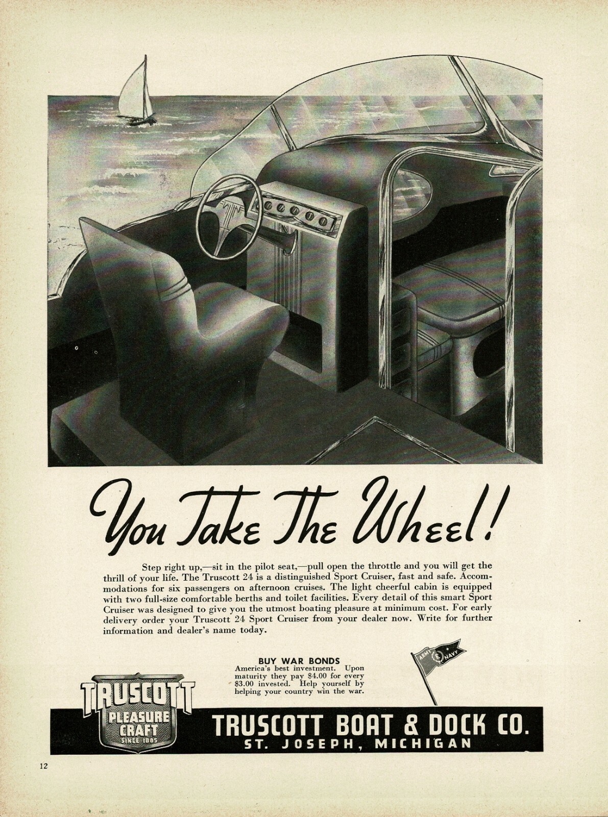 1945 TRUSCOTT BOAT & DOCK Truscott 24 sport cruiser Vintage Print Ad 3