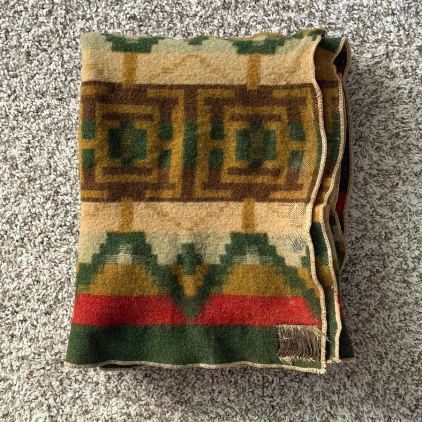 Vintage 40s Southwestern Jacquard Wool Camp Blanket Aztec Geometric 67x50 Vintage 40s Southwestern Jacquard Wool Camp Blanket Aztec Geometric 67x50