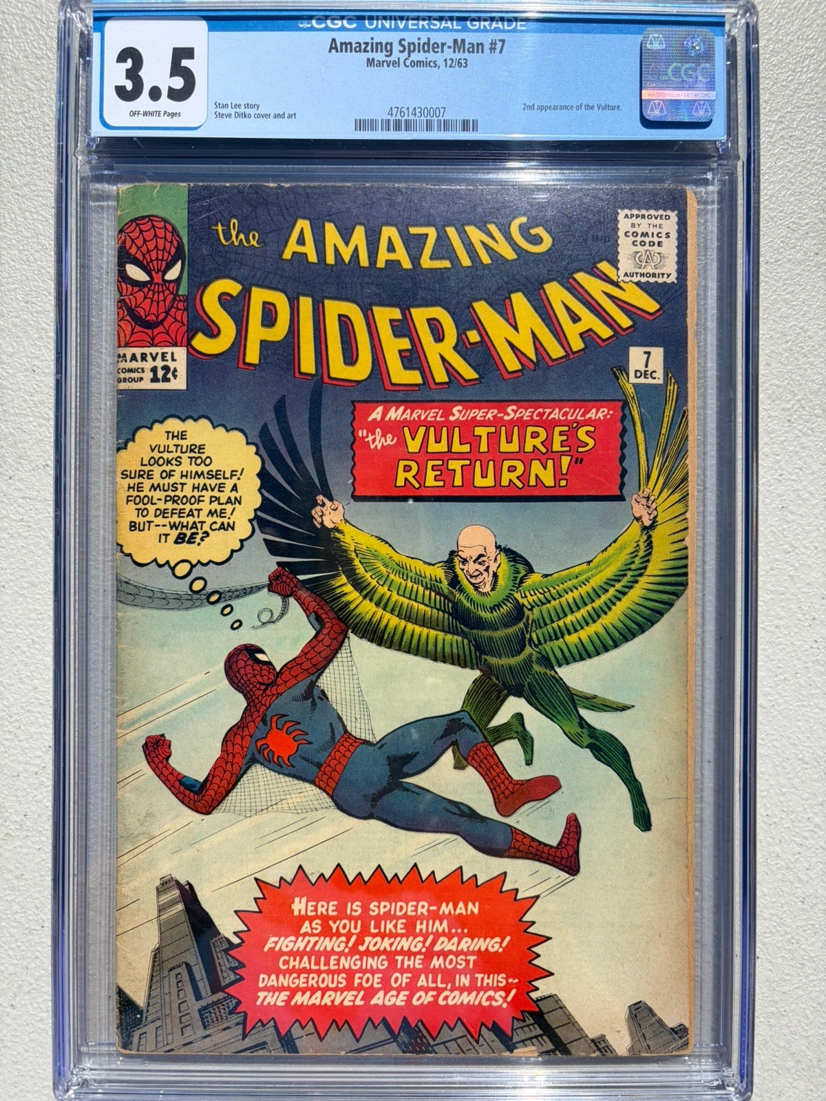 Amazing Spider-Man 7 1963 Marvel Comics CGC VG- 3.5 2nd App Vulture