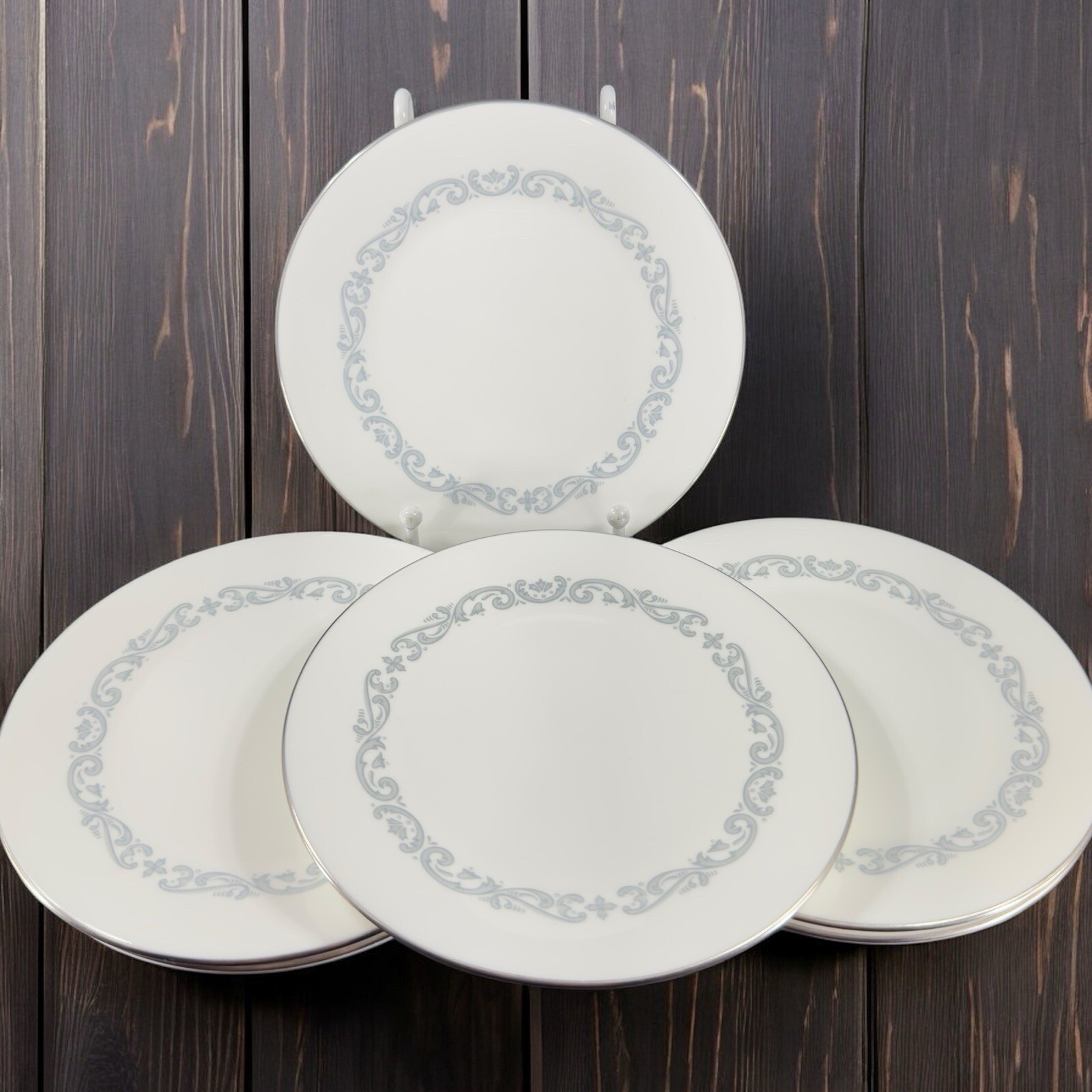 Minton Silver Scroll Pattern Round Porcelain Dish Plate Set 6 Made In England Minton Silver Scroll Pattern Round Porcelain Dish Plate Set 6 Made In England