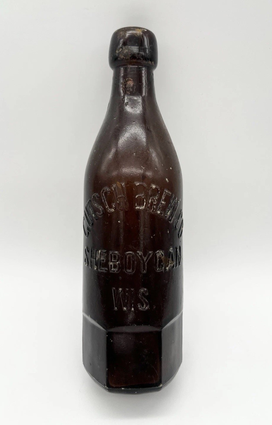 Antique Gutsch Brewing Co Sheboygan WI Amber Beer Bottle Hex Base Blob Top