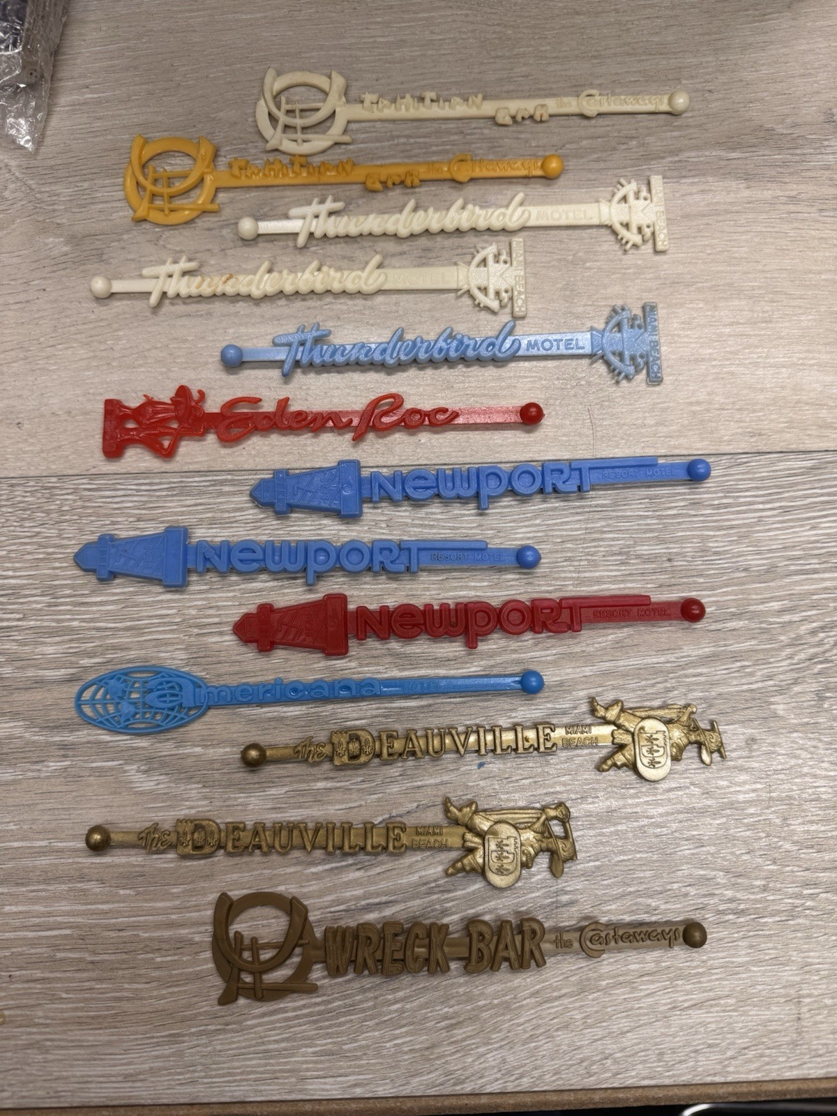 VTG Miami Beach Hotel Swizzle Stick 13 pc. Lot - Deauville, Eden Roc, Newport +