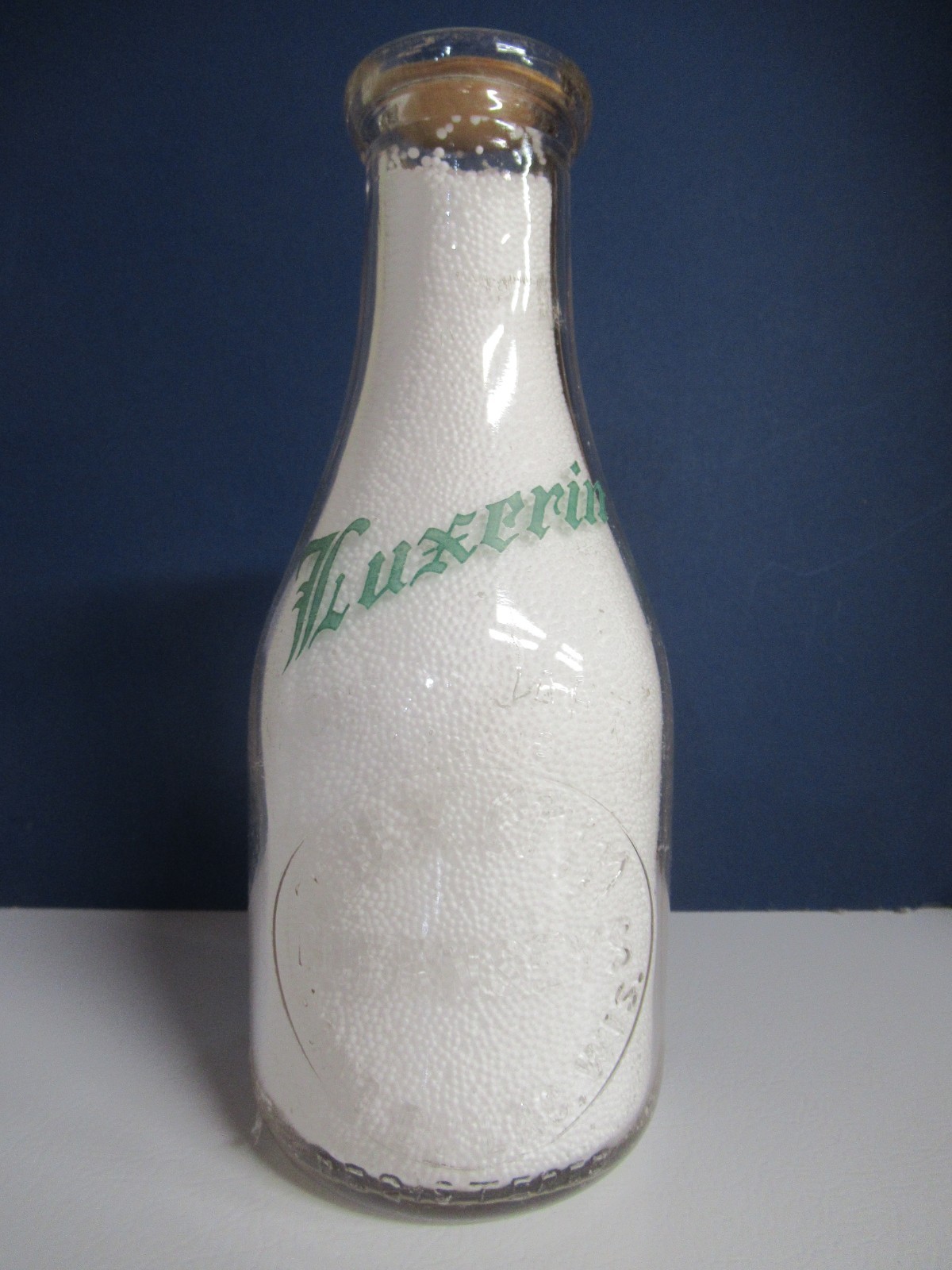 Vintage Luxerin Guernseys Fond du Lac WI Quart Milk Bottle Green Pyro Embossed Vintage Luxerin Guernseys Fond du Lac WI Quart Milk Bottle Green Pyro Embossed