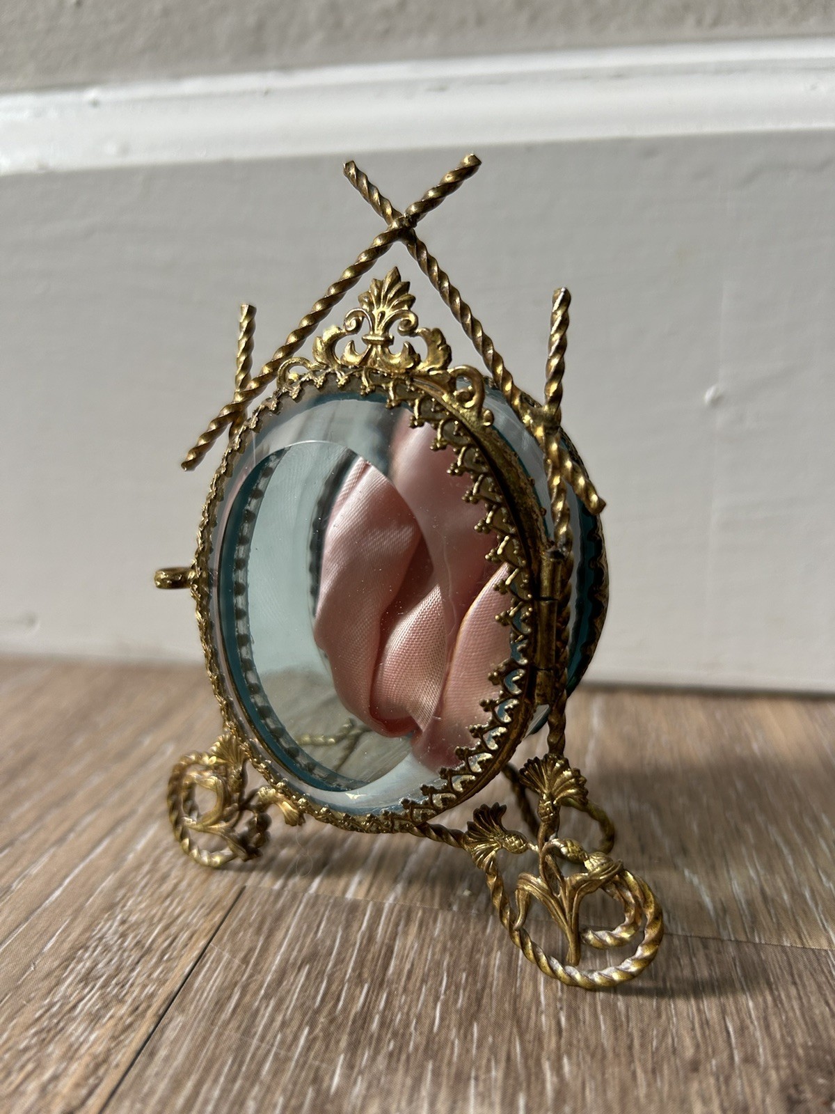 Antique 19TH-CENTURY FRENCH GLASS & BRASS JEWELRY/POCKET WATCH DISPLAY CASE