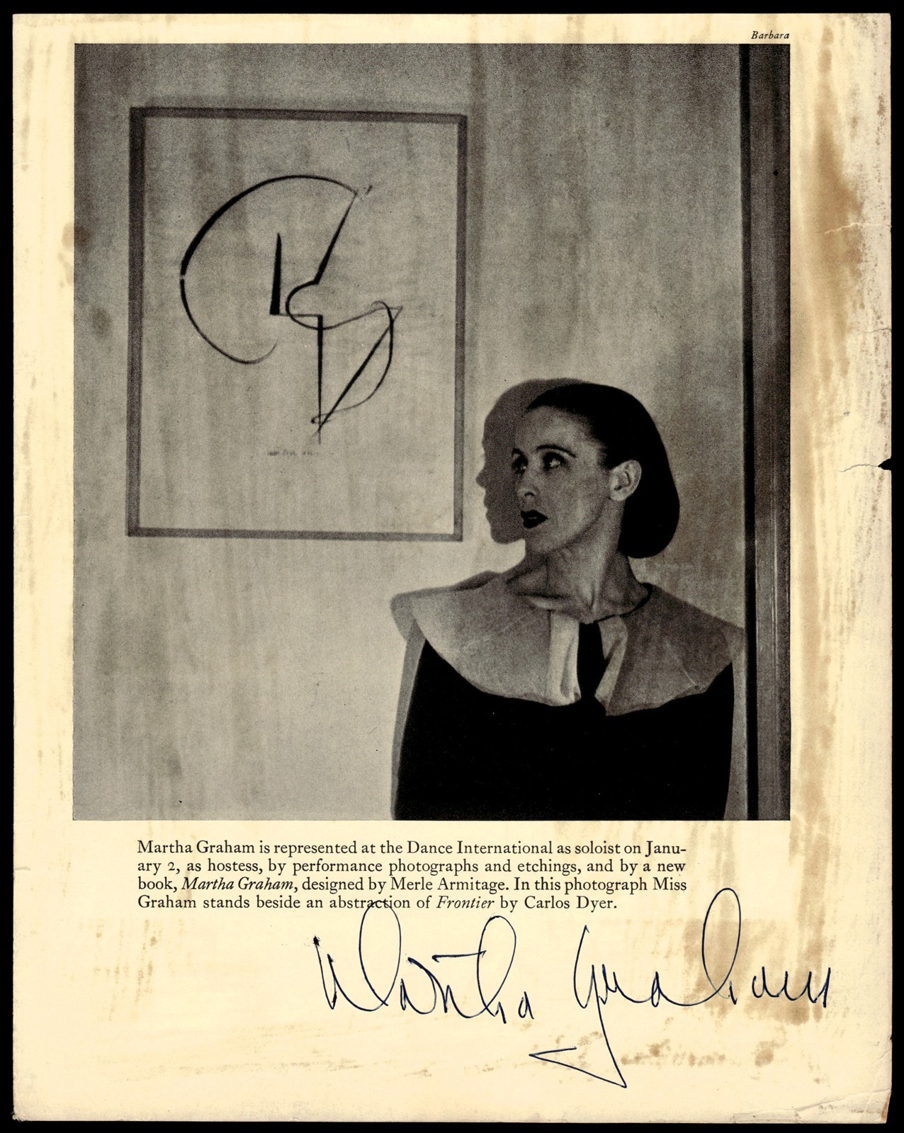 Martha Graham Dancer Choreographer Signed 8 x 10