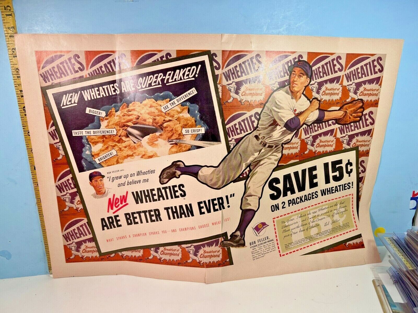 Fantastic Wheaties Cereal Bob Feller Cleveland Indians Print Ad